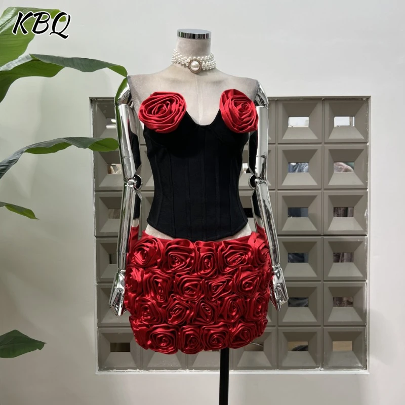 KBQ Hit Color Spliced Appliques Two Piece Sets for Women Strapless Sleeveless Tops High Waist Floral Skirt Chic Set Female New
KBQ Hit Color Spliced Appliques Two Piece Sets for Women Strapless Sleeveless Tops High Waist Floral Skirt Chic Set Female New