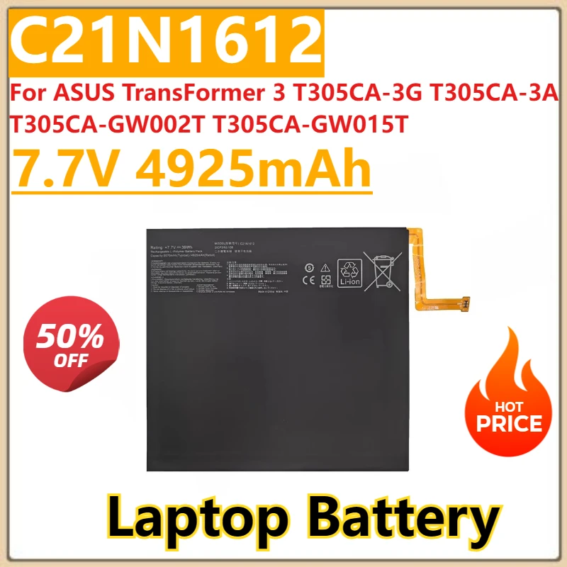 New C21N1612 Laptop Battery 7.7V 4925mAh For ASUS TransFormer 3 T305CA-3G T305CA-3A T305CA-GW002T T305CA-GW015T 305CA-3A
New C21N1612 Laptop Battery 7.7V 4925mAh For ASUS TransFormer 3 T305CA-3G T305CA-3A T305CA-GW002T T305CA-GW015T 305CA-3A