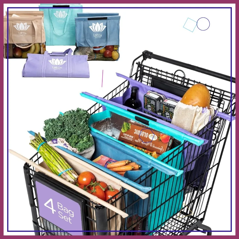 Складные многоразовые сумки для покупок из 4 штук с изолированным отделением и держателями для яиц/вину для удобного хранения
Складные многоразовые сумки для покупок из 4 штук с изолированным отделением и держателями для яиц/вину для удобного хранения