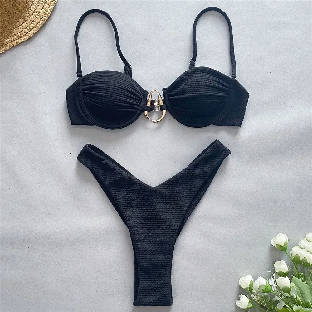 Sexy Black Push Up Bikini 2025 Women Swimwear Wrinkled Underwired Swimsuit High Cut Bathing Suit Metal Ring Bikinis Sets Biquini
Sexy Black Push Up Bikini 2025 Women Swimwear Wrinkled Underwired Swimsuit High Cut Bathing Suit Metal Ring Bikinis Sets Biquini