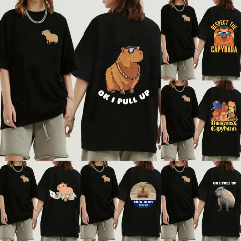 Y2K Capybara Tops & Tees Cartoon Printed T Shirt Funny Animal Eur Usa Summer cotton O-neck T-shirt Breathable Loose Vest Top New
Y2K Capybara Tops & Tees Cartoon Printed T Shirt Funny Animal Eur Usa Summer cotton O-neck T-shirt Breathable Loose Vest Top New