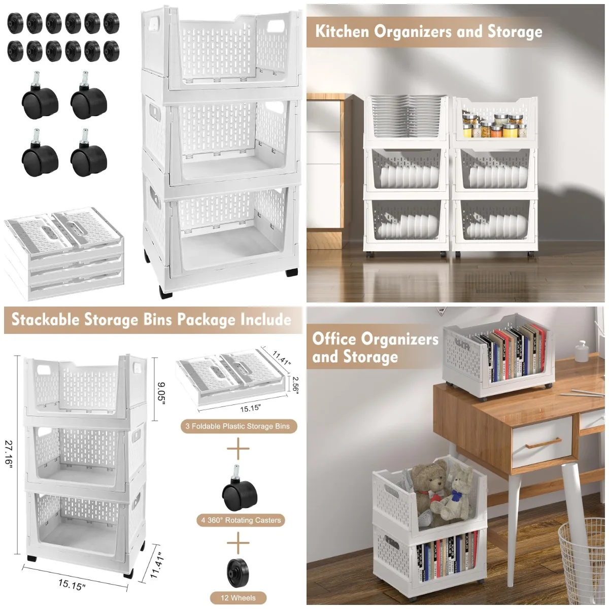 Foldable Storage Baskets, 3-Pack with Wheels, Stackable Closet Organizers for Bedroom, Kitchen, Bathroom
Foldable Storage Baskets, 3-Pack with Wheels, Stackable Closet Organizers for Bedroom, Kitchen, Bathroom