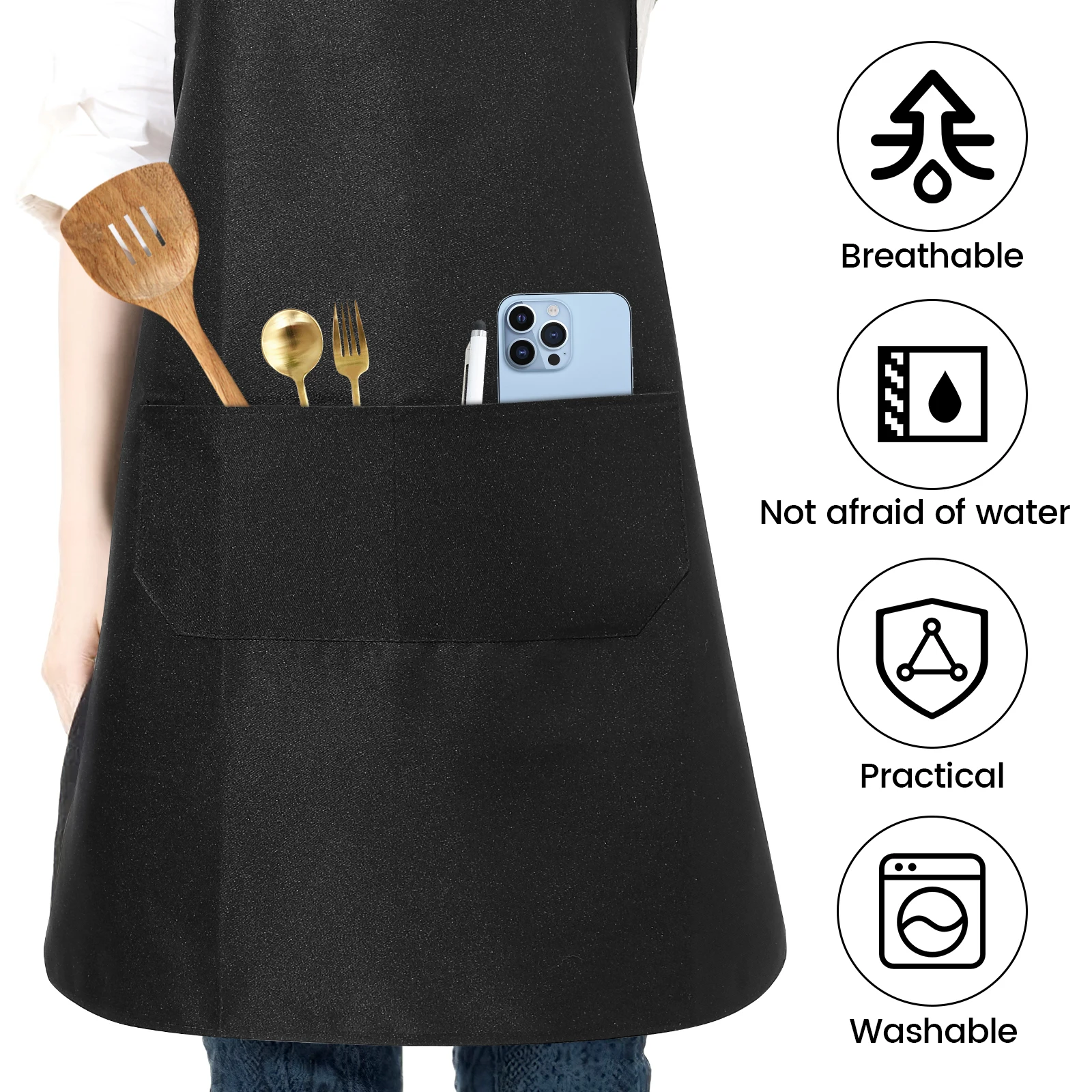 10pcs Kitchen Apron Plain Polyester Unisex Chef Waitress Waterproof Washable Black 62cmx72cm Pockets Cooking Restaurant
10pcs Kitchen Apron Plain Polyester Unisex Chef Waitress Waterproof Washable Black 62cmx72cm Pockets Cooking Restaurant