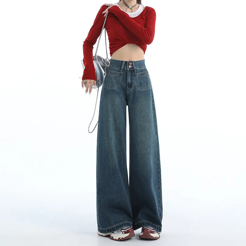 Deep Blue High Waist Wide Leg Denim Jeans Women's Loose Slimming Straight American Style Hot Girl Drapey Floor-Length Pants
Deep Blue High Waist Wide Leg Denim Jeans Women's Loose Slimming Straight American Style Hot Girl Drapey Floor-Length Pants