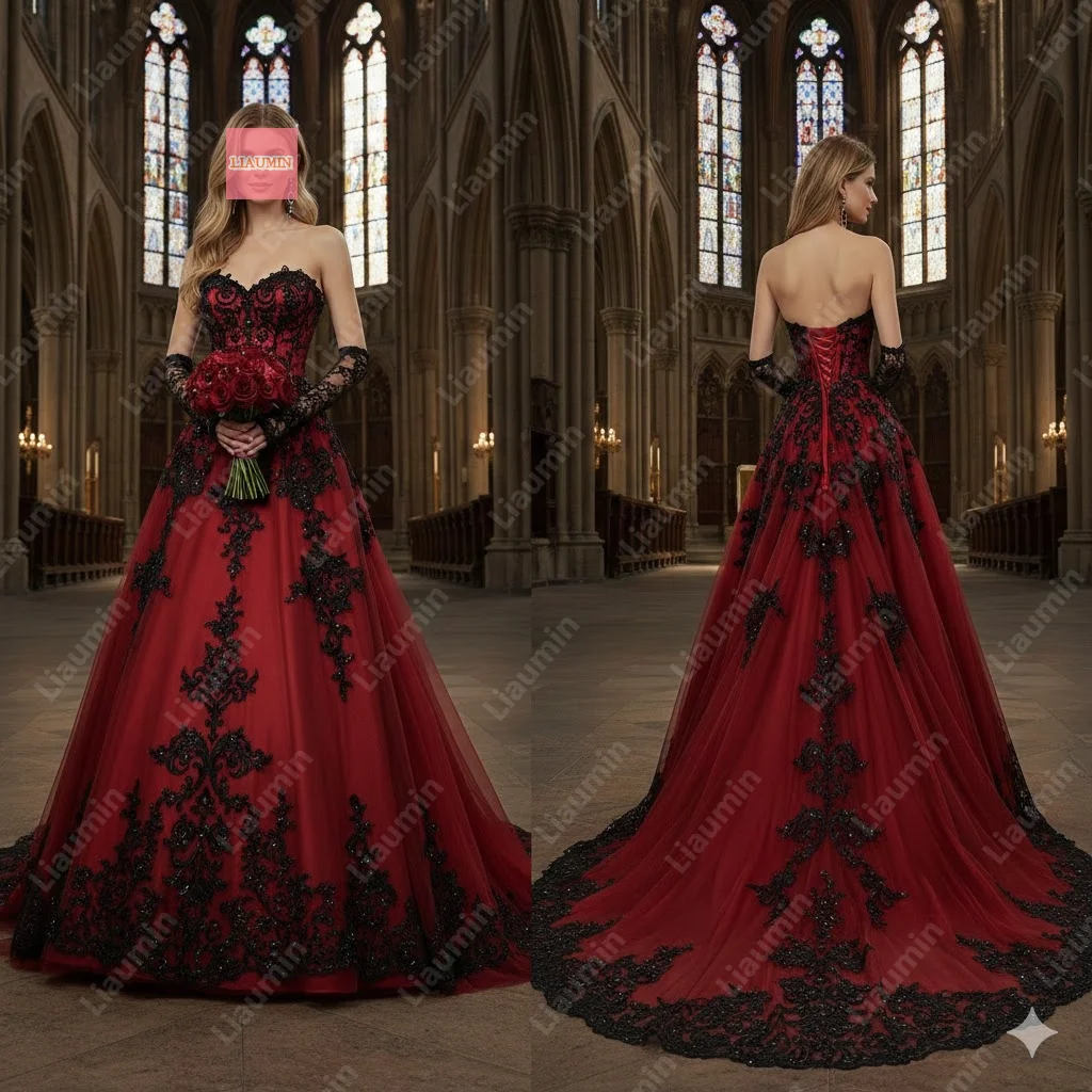 Liaumin Red and Black Lace Applique Women's Strapless Lace-up Back Evening Wedding Formal Party Prom Dresses Customized W22.20
Liaumin Red and Black Lace Applique Women's Strapless Lace-up Back Evening Wedding Formal Party Prom Dresses Customized W22.20