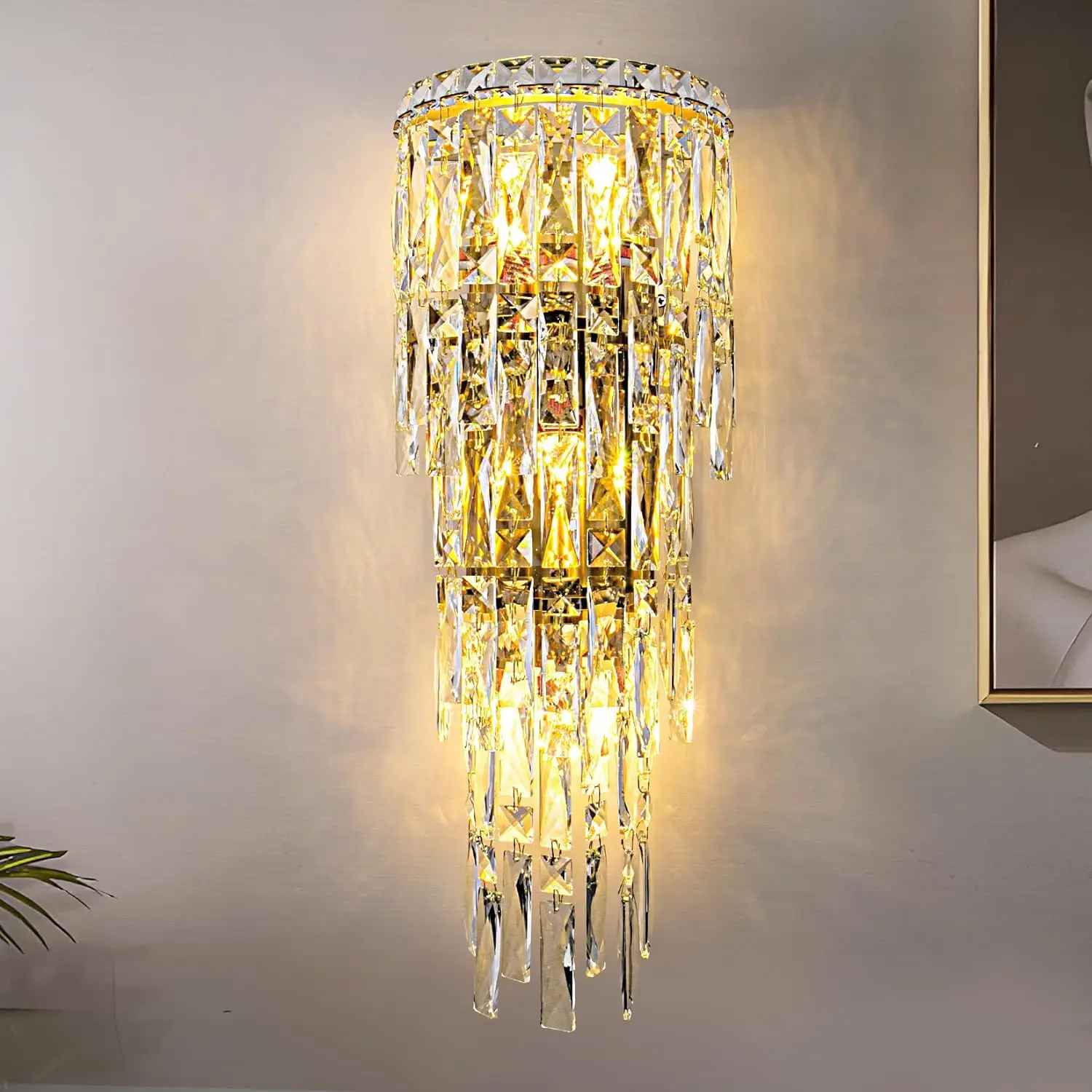 Fang Yan Mei Modern K9 Crystal Wall Sconce, Gold Finish Wall Light Fixture, Acrylic Crystal Drops Wall Lamp Bedside Light
Fang Yan Mei Modern K9 Crystal Wall Sconce, Gold Finish Wall Light Fixture, Acrylic Crystal Drops Wall Lamp Bedside Light