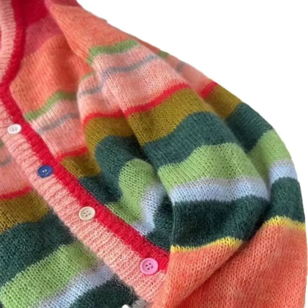 Women's Retro Chic Knitted Cardigan Rainbow Contrast Thin Sweater Autumn Winter Trendy Top Korean Style
Women's Retro Chic Knitted Cardigan Rainbow Contrast Thin Sweater Autumn Winter Trendy Top Korean Style