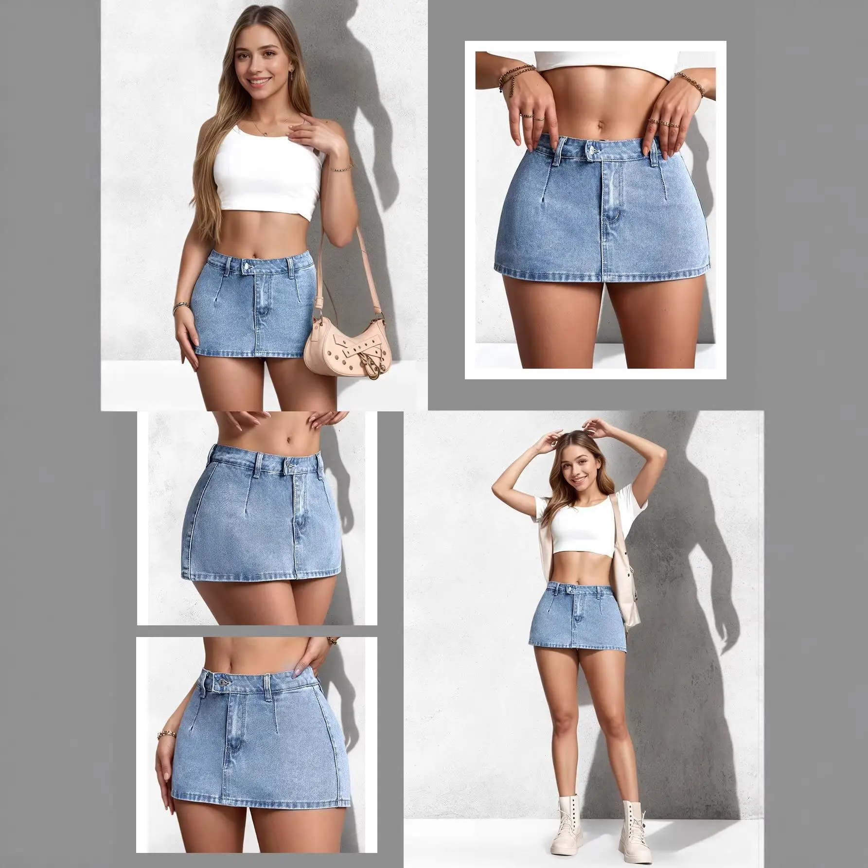 Retro Distressed Denim Skirt for Women with Padded Fashionable All-Match mid Waist PVC Casual Embroidery Batwing Type
Retro Distressed Denim Skirt for Women with Padded Fashionable All-Match mid Waist PVC Casual Embroidery Batwing Type