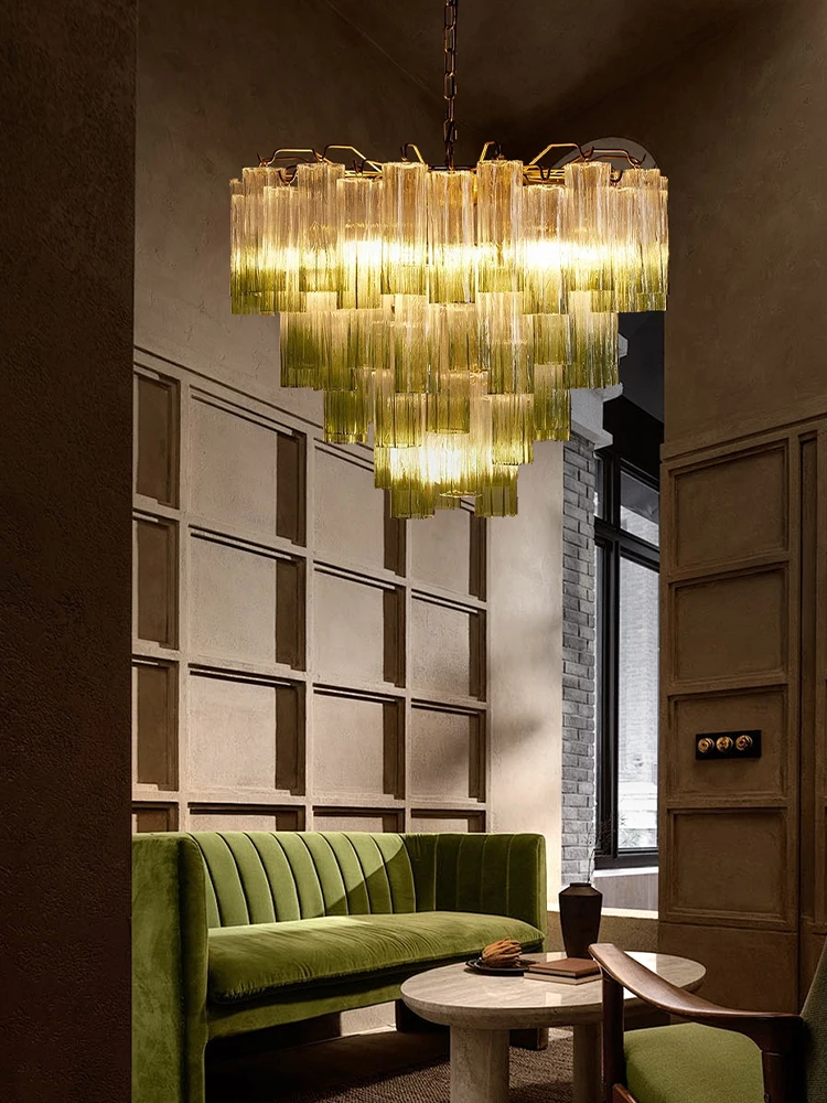 French gradient green glass chandelier long tube Murano Glass lamp Design Vintage Hanging Lamp Living Room Staircase hall lamp
French gradient green glass chandelier long tube Murano Glass lamp Design Vintage Hanging Lamp Living Room Staircase hall lamp