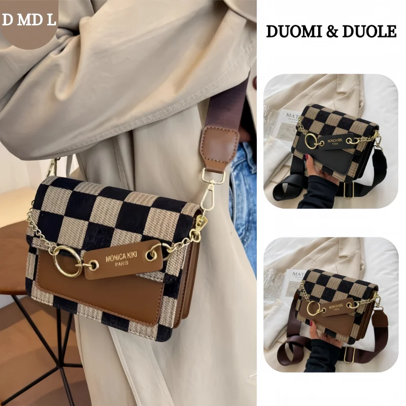 Женская сумка-кроссбоди из искусственной кожи с клетчатым узором в стиле ретро, весна 2026, черно-коричневая, с широкой золотой металлической цепочкой и фирменной этикеткой
Женская сумка-кроссбоди из искусственной кожи с клетчатым узором в стиле ретро, весна 2026, черно-коричневая, с широкой золотой металлической цепочкой и фирменной этикеткой