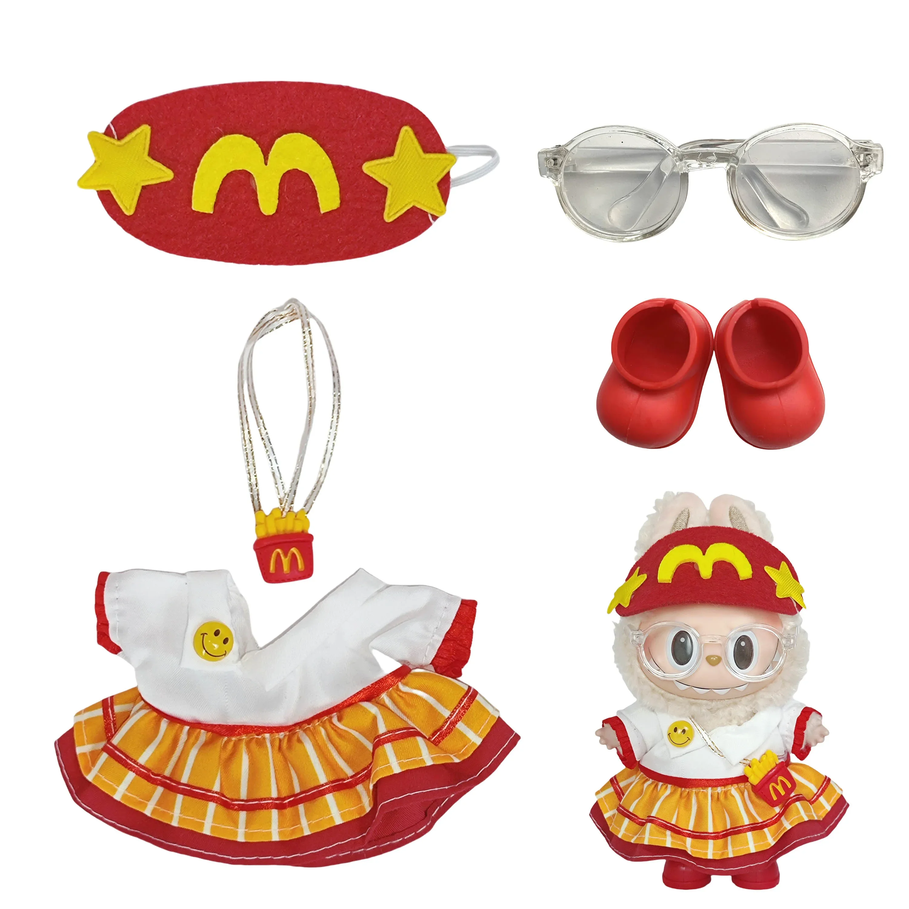 Clothes for Labubu 17cm Outfit - Little McDonald Three-Piece Set, Vinyl Keychain Plush Costume
Clothes for Labubu 17cm Outfit - Little McDonald Three-Piece Set, Vinyl Keychain Plush Costume