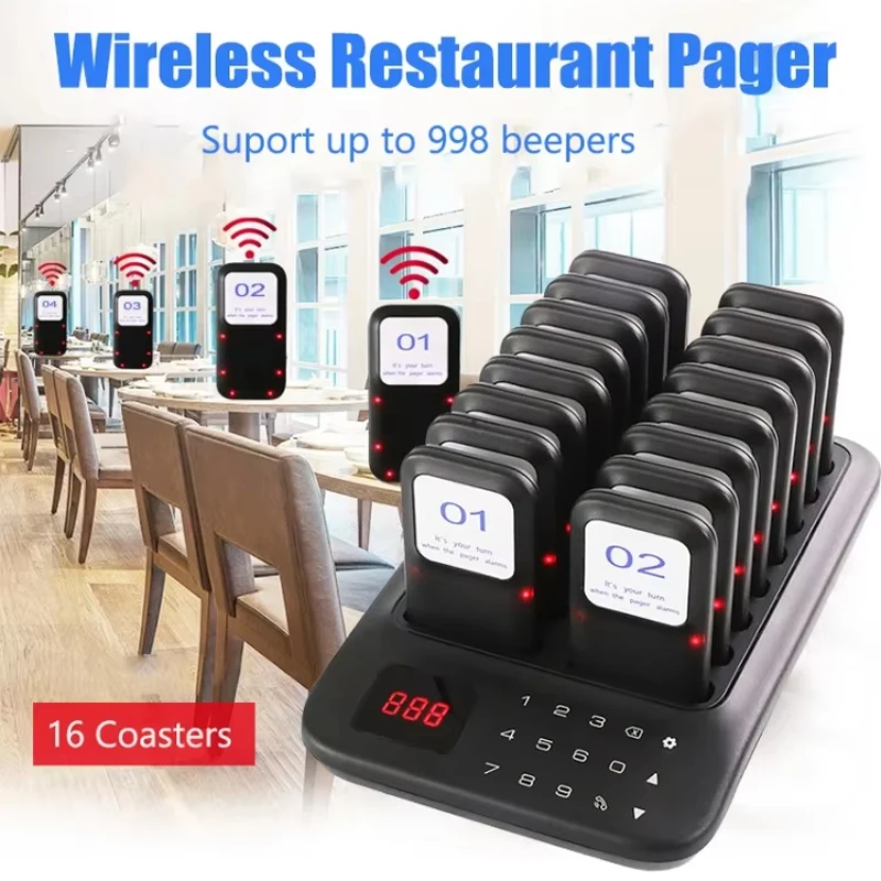 Wireless Restaurant Pager 16 Pagers 1 Keyboard Transmitter Queue Paging Calling System for Hotel Cafe Food Truck Dessert Shop
Wireless Restaurant Pager 16 Pagers 1 Keyboard Transmitter Queue Paging Calling System for Hotel Cafe Food Truck Dessert Shop