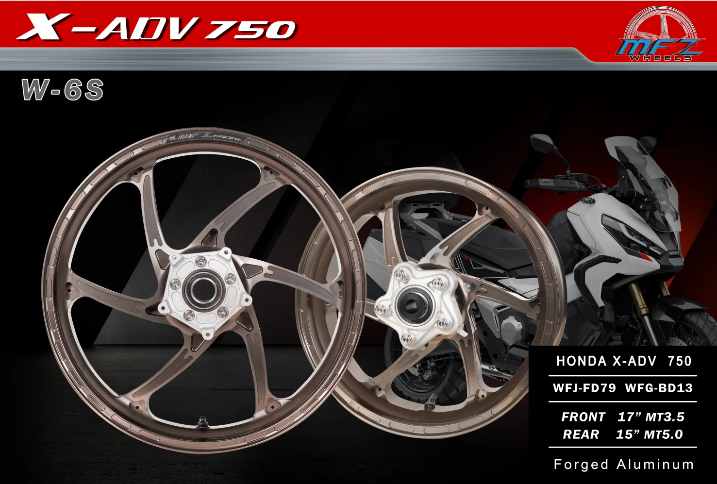 XADV 17-inch front and 15-inch rear forged wheels
XADV 17-inch front and 15-inch rear forged wheels