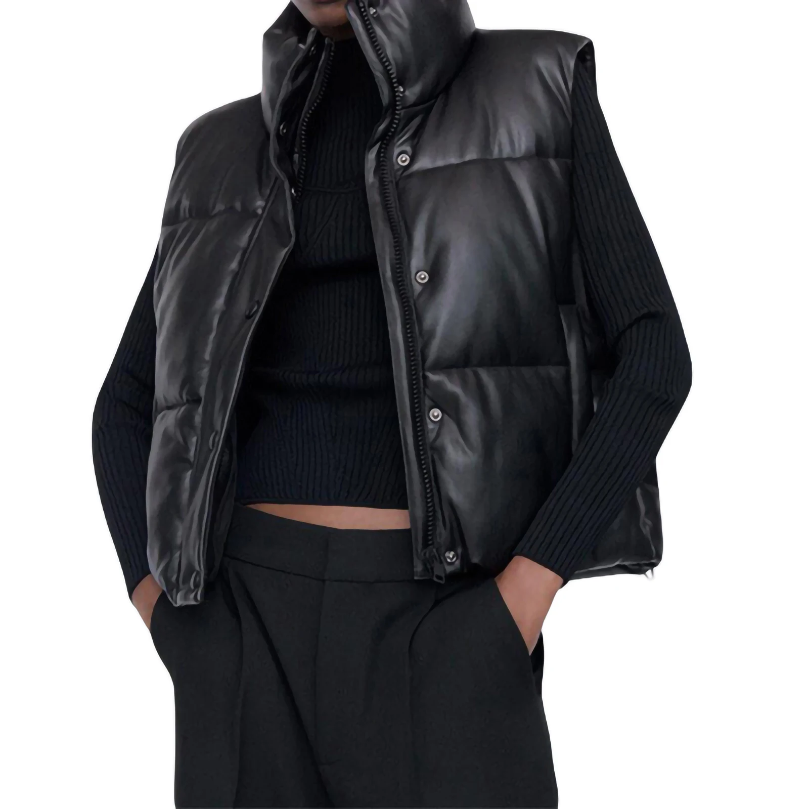 Women Sleeveless Vest Coat Solid Color Zip-Up Button Side Pockets Mock-Neck Tops Casual Simple Style Outerwear
Women Sleeveless Vest Coat Solid Color Zip-Up Button Side Pockets Mock-Neck Tops Casual Simple Style Outerwear