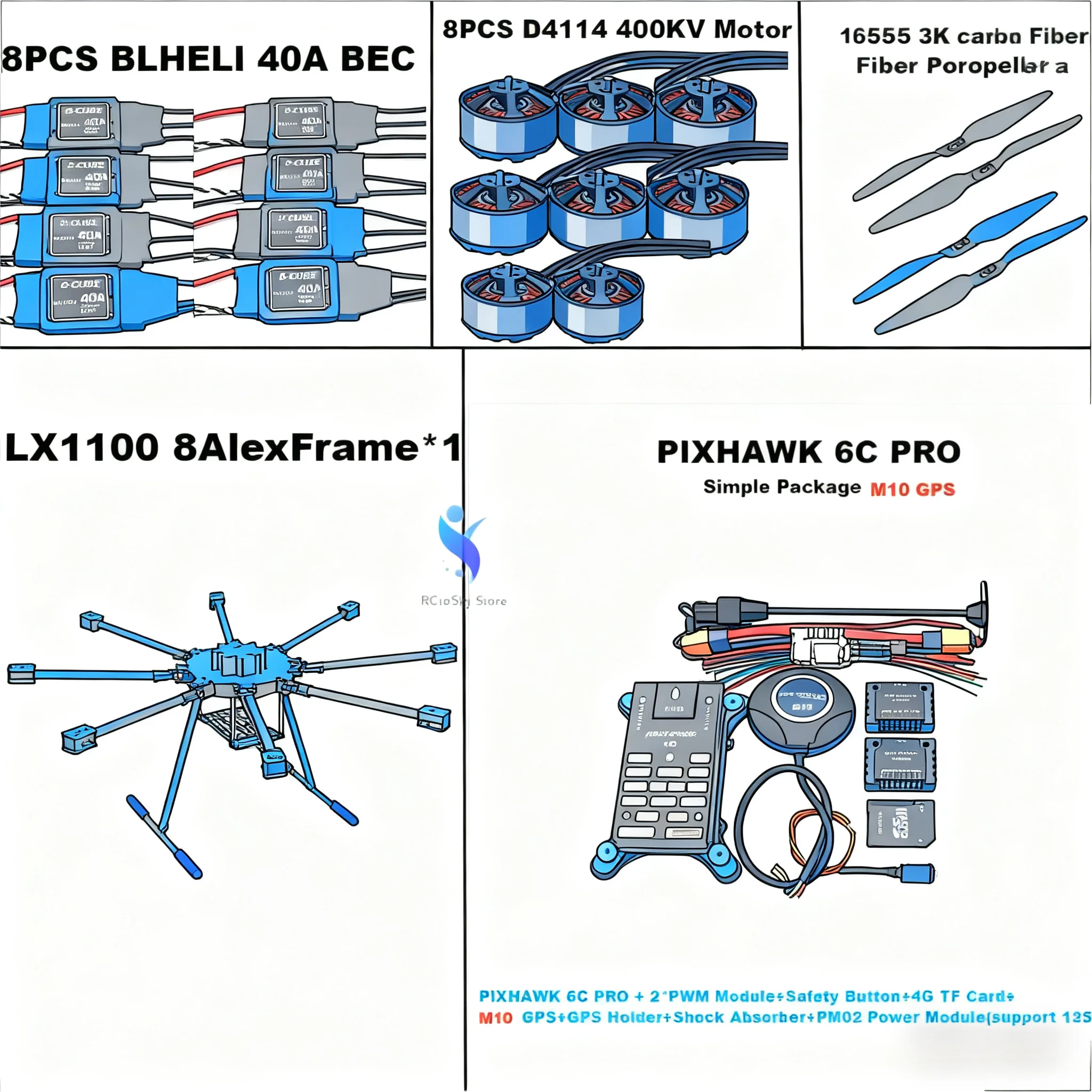 LX1100 PX4 Pixhawk 6C PRO M8N M9N M10 Полностью карбоновое волокно, 1100 мм, восьмироторная рама BLHELI 40A ESC Flight Comtrol Set D4114 Motor 
LX1100 PX4 Pixhawk 6C PRO M8N M9N M10 Полностью карбоновое волокно, 1100 мм, восьмироторная рама BLHELI 40A ESC Flight Comtrol Set D4114 Motor