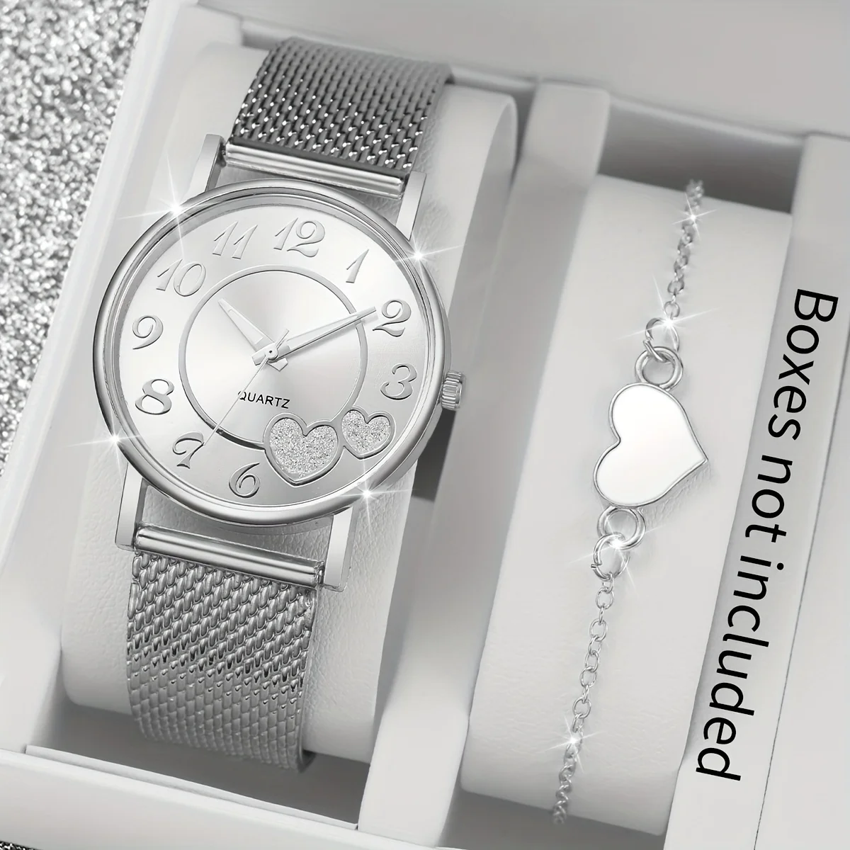 Casual Women's Quartz Watch with Heart Dial and Rubber Mesh Band, Zinc Alloy Round Case, Electronic Drive Gift Box Not Included
Casual Women's Quartz Watch with Heart Dial and Rubber Mesh Band, Zinc Alloy Round Case, Electronic Drive Gift Box Not Included