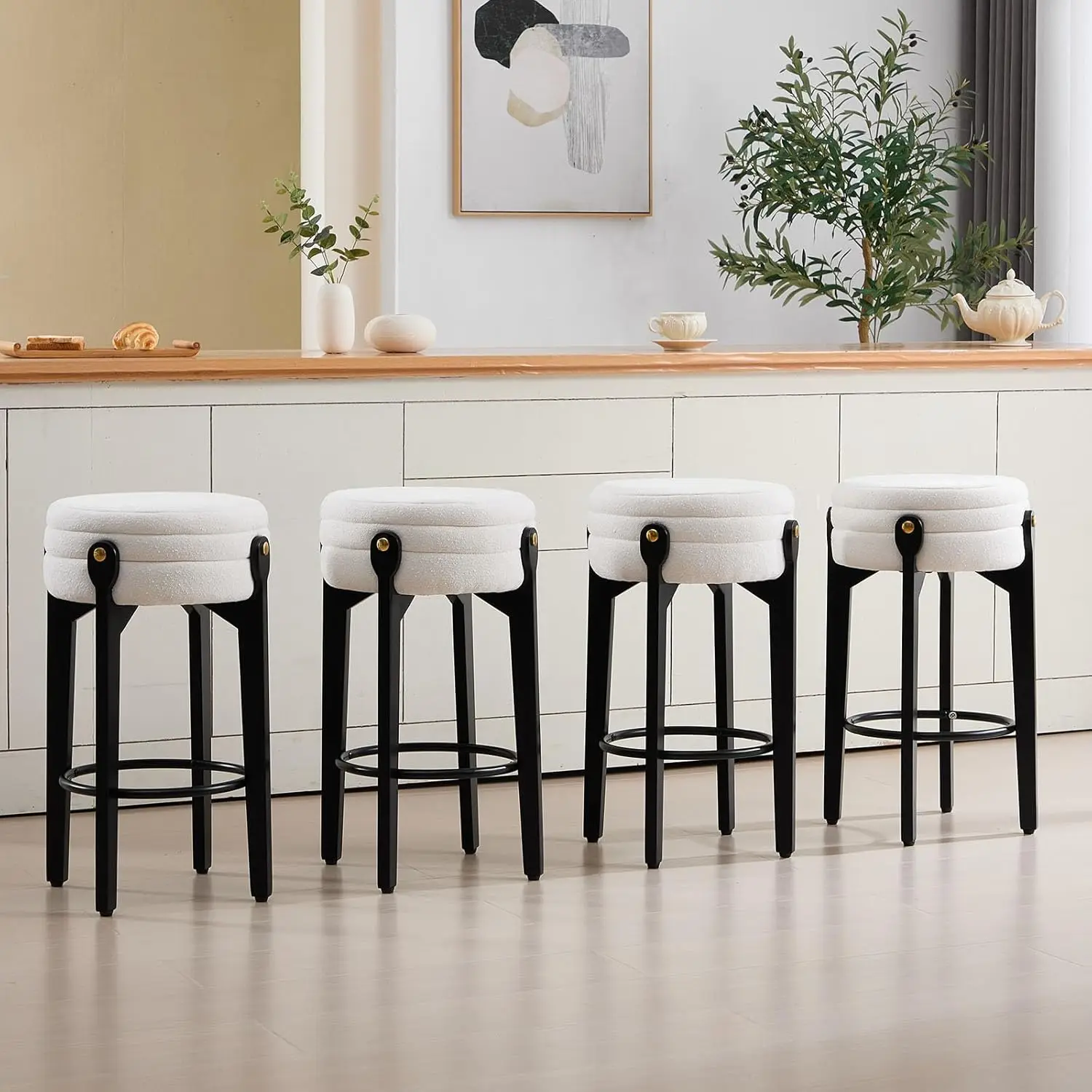 26 Inch Backless Bar Stools Set of 4, Modern Luxury Counter Height Barstools with Black Wood Round White Chenille Seat,, Custom
26 Inch Backless Bar Stools Set of 4, Modern Luxury Counter Height Barstools with Black Wood Round White Chenille Seat,, Custom