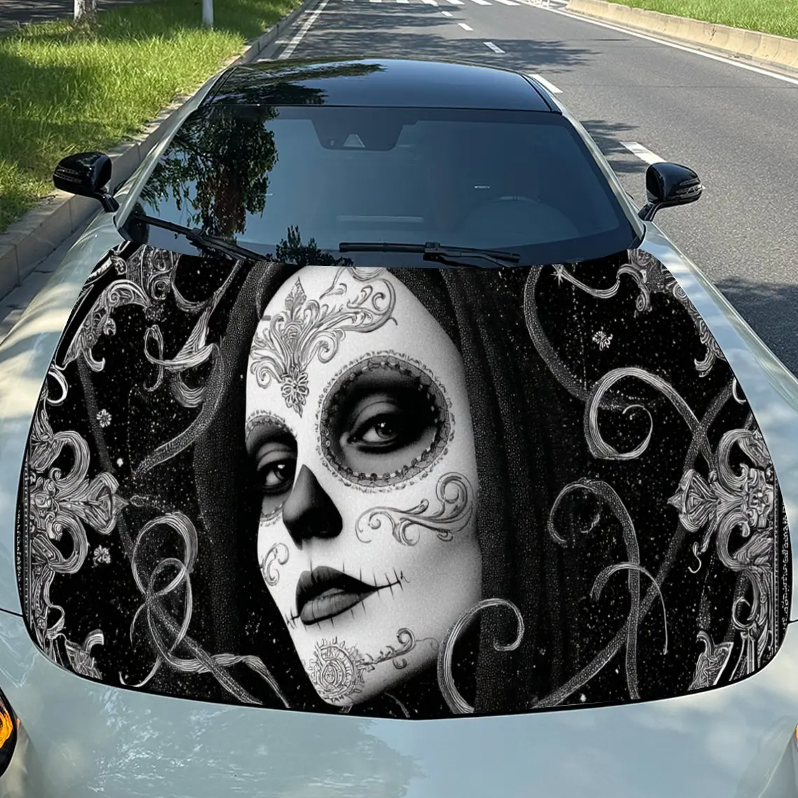 Punk Sugar Skull Pattern Charm PVC Car Engine Hood Vinyl Wraps, Self-Adhesive Waterproof Car Hood Decal Sticker, Car Decoration
Punk Sugar Skull Pattern Charm PVC Car Engine Hood Vinyl Wraps, Self-Adhesive Waterproof Car Hood Decal Sticker, Car Decoration