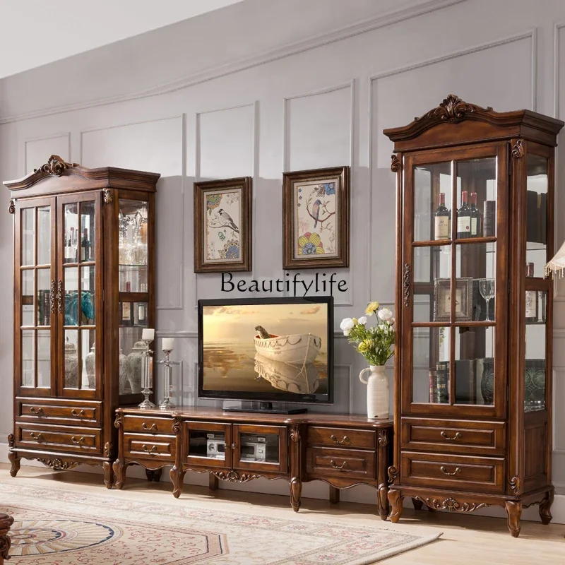 yj19 High-end American-style Solid Wood TV Cabinet Living Room Vintage European-style TV Floor Cabinet Dark Color
yj19 High-end American-style Solid Wood TV Cabinet Living Room Vintage European-style TV Floor Cabinet Dark Color