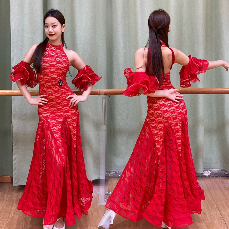 Red Lace Ballroom Dance Dress Women Standard Dance Performance Clothes Tango Waltz Dance Wear Competition Practice Dress SS1824
Red Lace Ballroom Dance Dress Women Standard Dance Performance Clothes Tango Waltz Dance Wear Competition Practice Dress SS1824