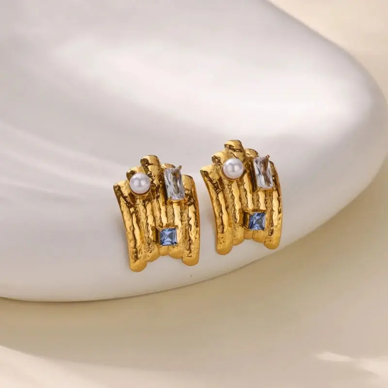Vintage Blue Zircon Textured Earrings Women Stainless Steel Gold Color Imitation Pearl Earring Chunky Jewelry Accessories Gift
Vintage Blue Zircon Textured Earrings Women Stainless Steel Gold Color Imitation Pearl Earring Chunky Jewelry Accessories Gift