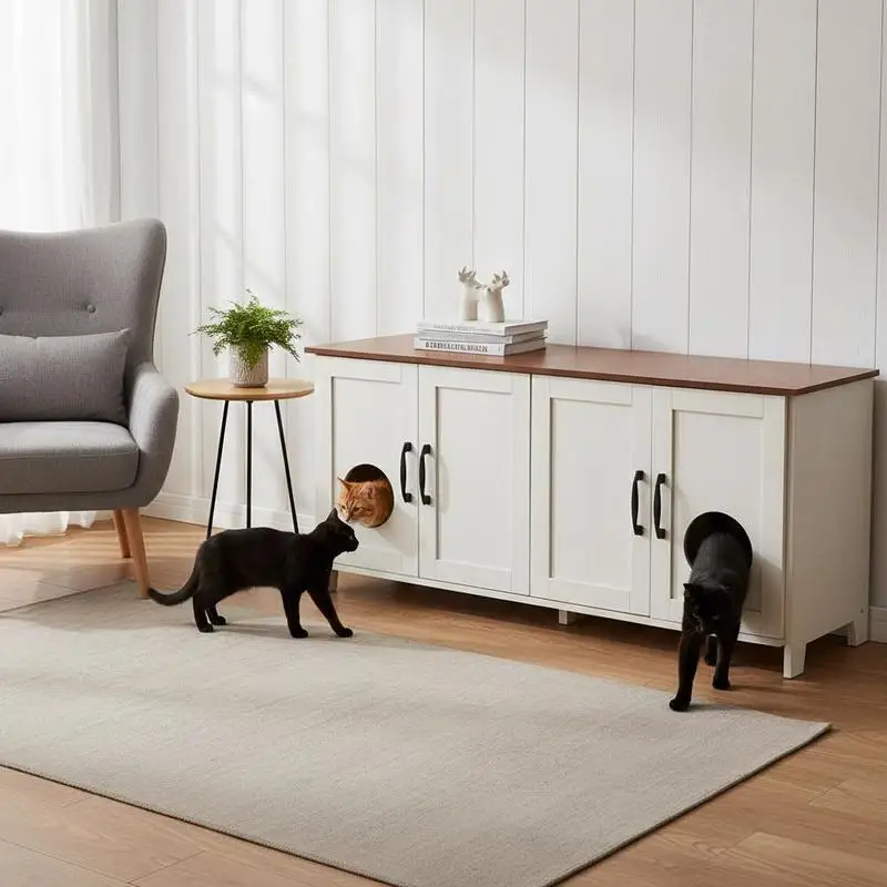 Hidden Cat Washroom Furniture 47.2 inch For Living Room Bedroom Entryway, Wood Cabinet Dual Entry 4 Doors Brown White Houses Most Litter Boxes
Hidden Cat Washroom Furniture 47.2 inch For Living Room Bedroom Entryway, Wood Cabinet Dual Entry 4 Doors Brown White Houses Most Litter Boxes