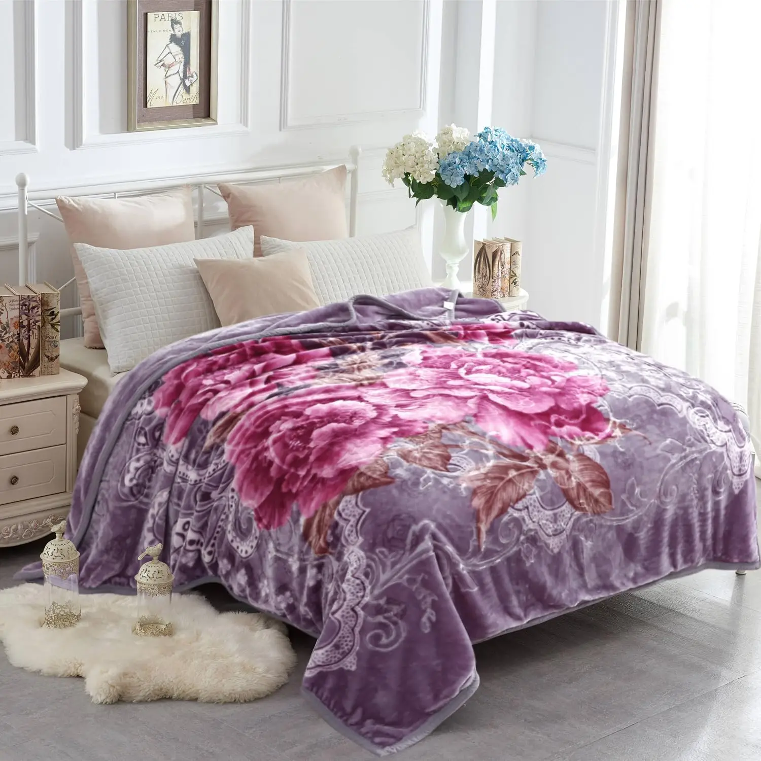 83x91 Inch Reversible Flannel Blanket, 5.7 LB Soft Warm Plush Microfiber with A&B Pattern, Light Purple Peony
83x91 Inch Reversible Flannel Blanket, 5.7 LB Soft Warm Plush Microfiber with A&B Pattern, Light Purple Peony