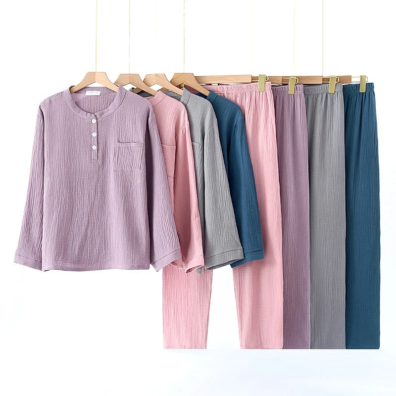 Women Crepe Gauze Long-sleeved Pajamas Cotton Trouser Pijama Suit Loose Comfortablejavascript:sleepwear Round Neck Home Clothes
Women Crepe Gauze Long-sleeved Pajamas Cotton Trouser Pijama Suit Loose Comfortablejavascript:sleepwear Round Neck Home Clothes