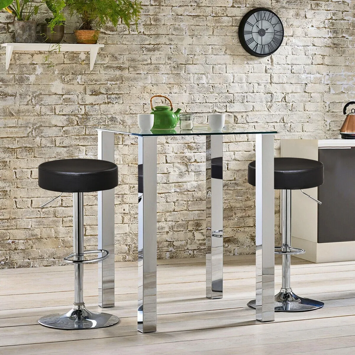 Set of 2 Adjustable Round Leather Seat Hydraulic Swivel Bar Stool Black
Set of 2 Adjustable Round Leather Seat Hydraulic Swivel Bar Stool Black