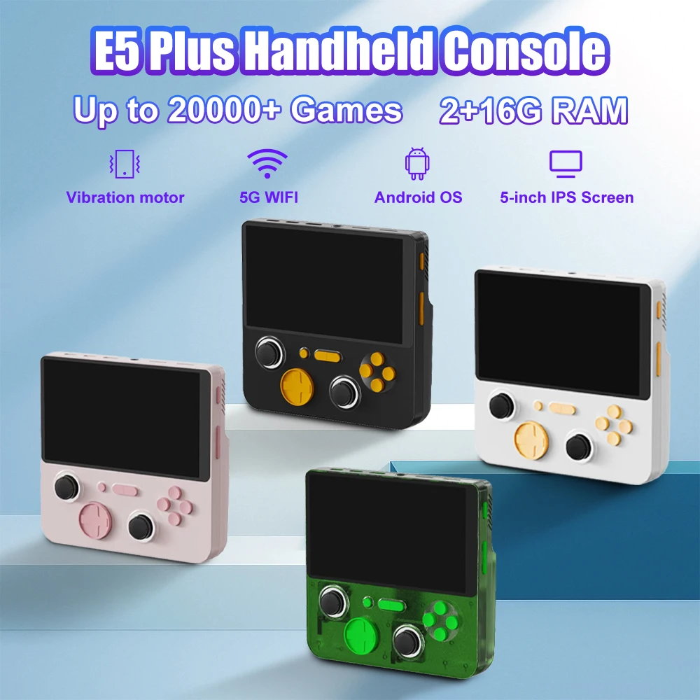 E5 Plus Handheld Game Console Game & Android Dual System 5-inch IPS Screen Video Game Player 2+16GB RAM with 20000+ Retro Games
E5 Plus Handheld Game Console Game & Android Dual System 5-inch IPS Screen Video Game Player 2+16GB RAM with 20000+ Retro Games