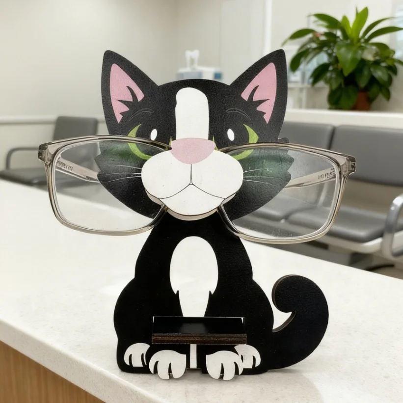 1 Wooden Cat-Shaped Glasses Display Stand - Adorable Black And White Kitten Design With Green Eyes
1 Wooden Cat-Shaped Glasses Display Stand - Adorable Black And White Kitten Design With Green Eyes