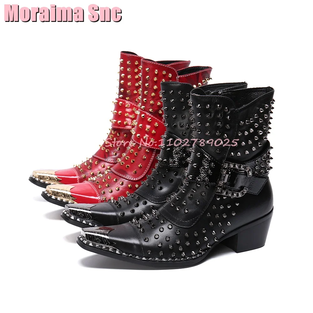 Rivet Metal Pointed Toe Ankle Boots Crystal Belt Buckle Block Heeled Women Boots Side Zipper Sexy Punk Style Genuine Leather New
Rivet Metal Pointed Toe Ankle Boots Crystal Belt Buckle Block Heeled Women Boots Side Zipper Sexy Punk Style Genuine Leather New