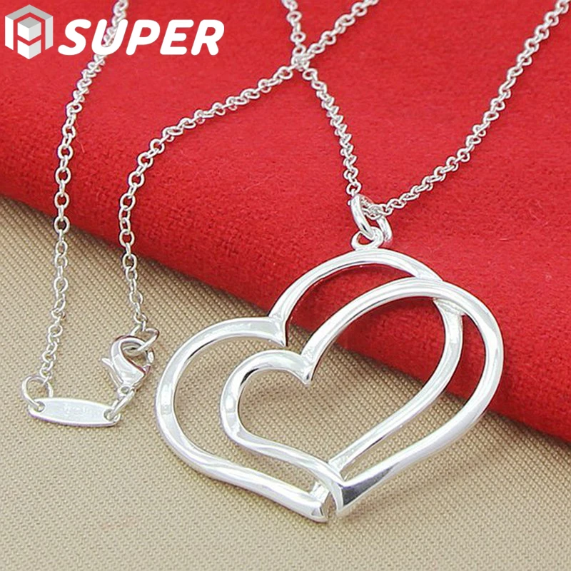 925 Sterling Silver Double Heart Pendant Necklace 18 Inch Chain For Woman Fashion Wedding Engagement Charm Jewelry
925 Sterling Silver Double Heart Pendant Necklace 18 Inch Chain For Woman Fashion Wedding Engagement Charm Jewelry