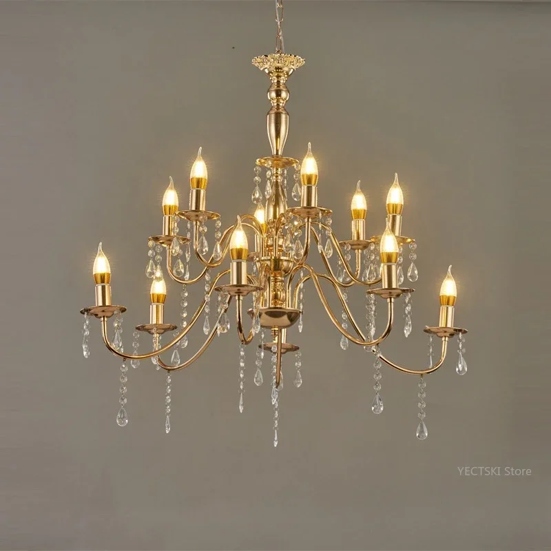 GHEUVNJ A European style double-layer crystal chandelier with iron and gold-plated lamp
GHEUVNJ A European style double-layer crystal chandelier with iron and gold-plated lamp