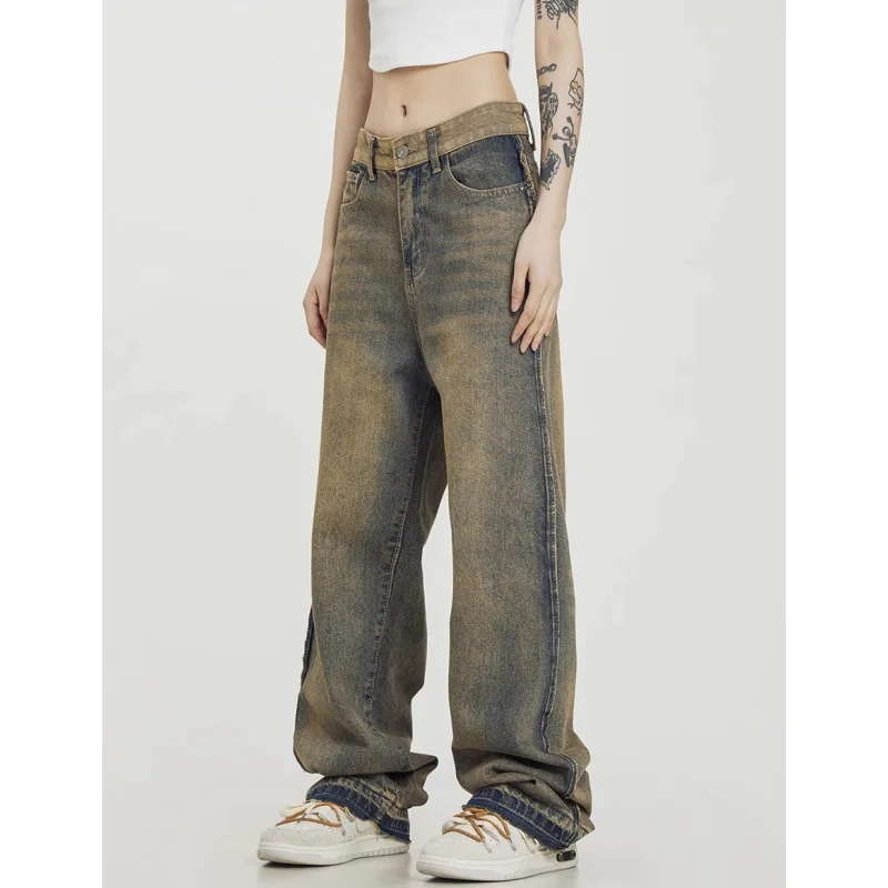 Women Jeans Blue High Waist Spliced Y2K American Fashion Wide Leg Jean Female Summer Vintage Trouser Straight Baggy Denim Pants
Women Jeans Blue High Waist Spliced Y2K American Fashion Wide Leg Jean Female Summer Vintage Trouser Straight Baggy Denim Pants