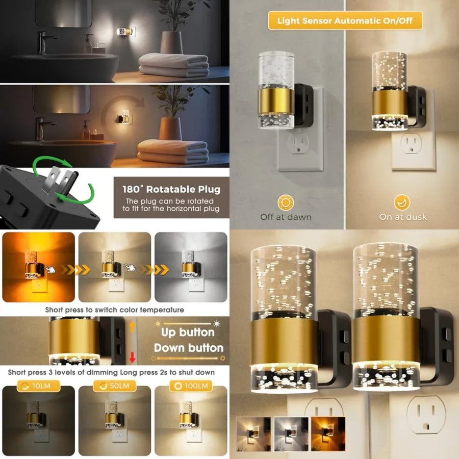 Night Lights Plug into Wall, Dimmable Night Light with Dusk-to-Dawn Light Sensor, Soft White/Cool White/Amber 3 Light Color, Ad
Night Lights Plug into Wall, Dimmable Night Light with Dusk-to-Dawn Light Sensor, Soft White/Cool White/Amber 3 Light Color, Ad
