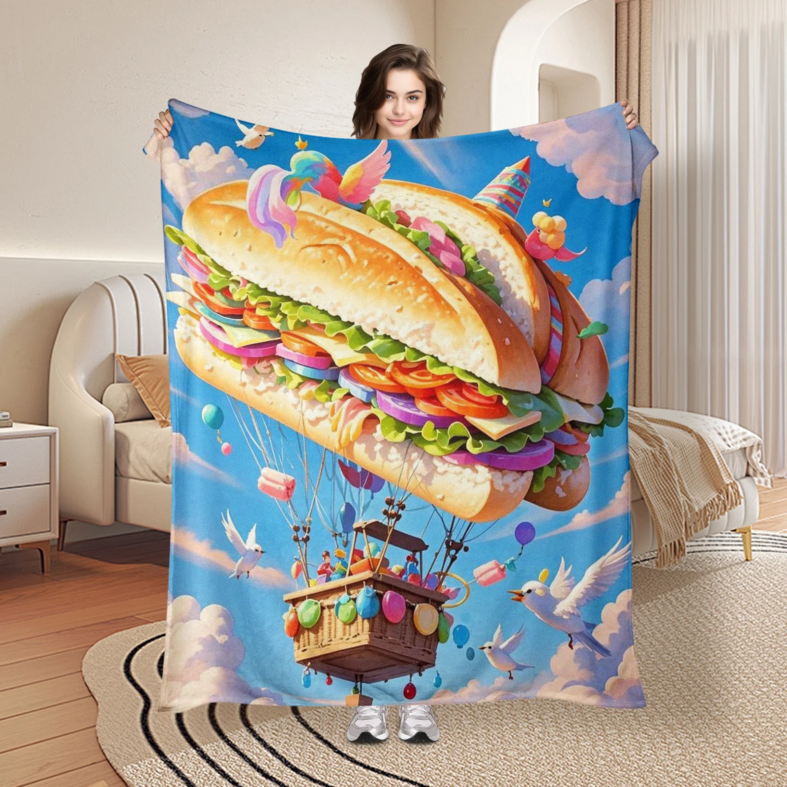 Dreamy Sandwich Hot Air Balloon Scene With Blue Sky White Clouds Cozy Blanket Unique Gift Idea Warm Throw Home Decor Design
Dreamy Sandwich Hot Air Balloon Scene With Blue Sky White Clouds Cozy Blanket Unique Gift Idea Warm Throw Home Decor Design