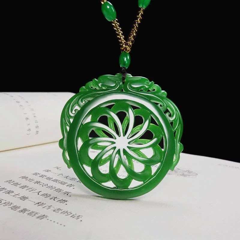 Hollow Out Double-sided Carved Dragon Jade Pendant Natural Chinese Green Jadeite Necklace Charm Jewellery Fashion Amulet Gifts
Hollow Out Double-sided Carved Dragon Jade Pendant Natural Chinese Green Jadeite Necklace Charm Jewellery Fashion Amulet Gifts