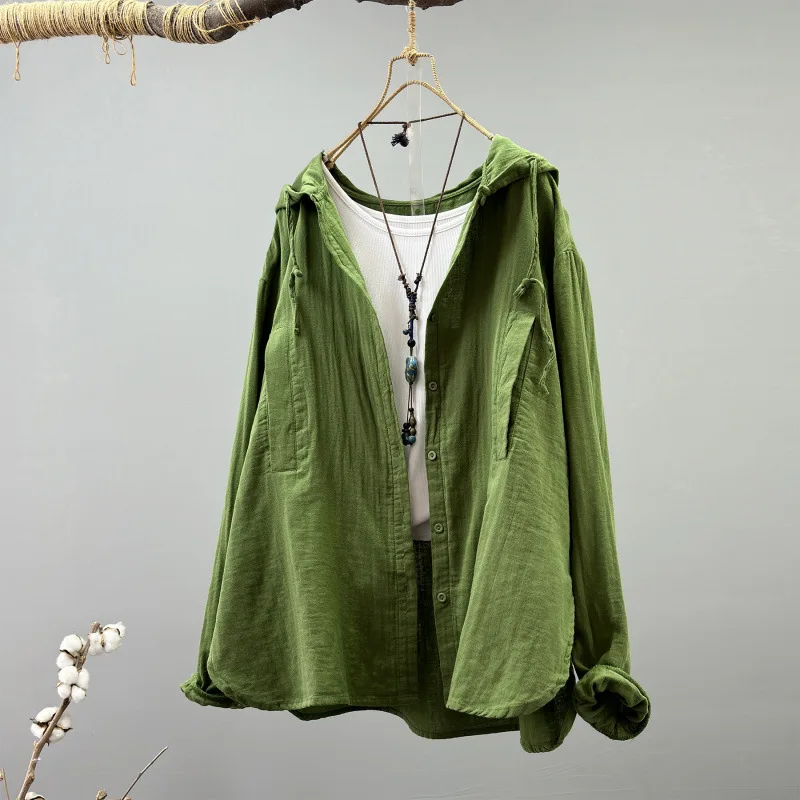 SuperAen Simple Hooded Cotton Long-sleeved Shirt for Women Spring and Summer 2026 New Loose Shirt Solid Coat
SuperAen Simple Hooded Cotton Long-sleeved Shirt for Women Spring and Summer 2026 New Loose Shirt Solid Coat