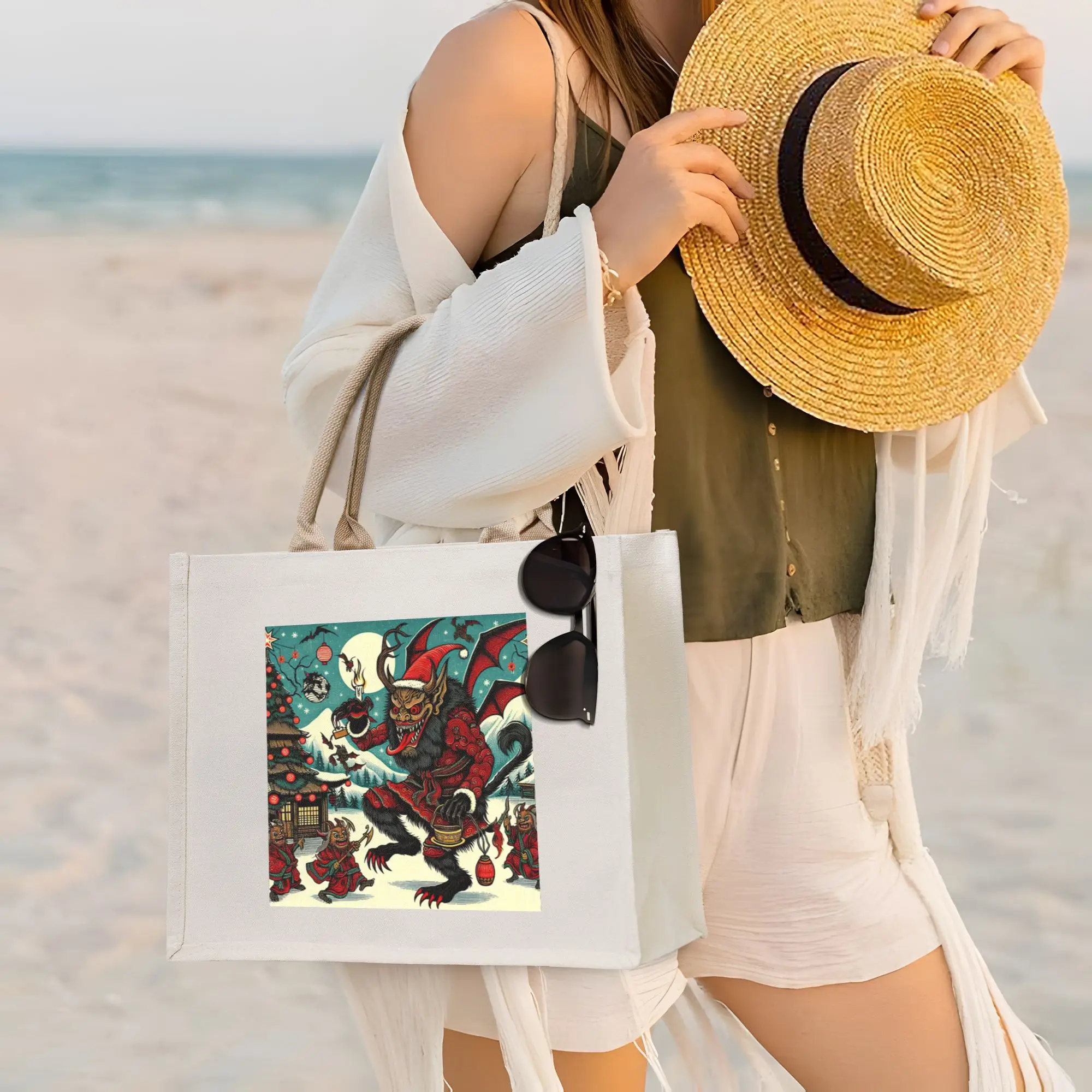 Японские сумки для покупок с рисунком Крампуса, холщовая складная сумка-тоут для девочек, дорожная сумка через плечо
Японские сумки для покупок с рисунком Крампуса, холщовая складная сумка-тоут для девочек, дорожная сумка через плечо