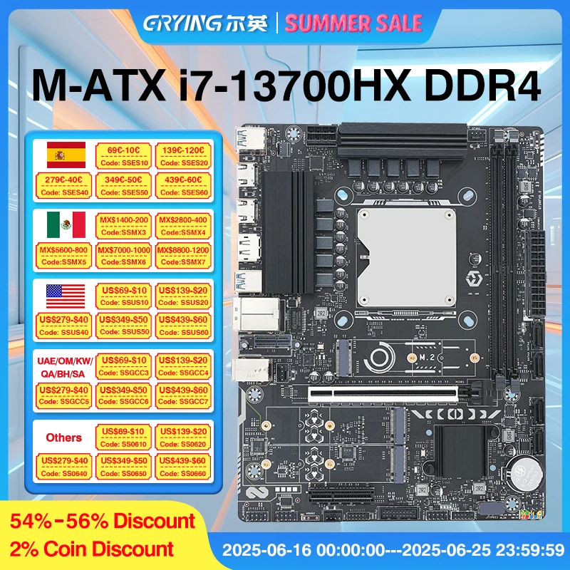 ERYING M-ATX DIY Игровой компьютер Материнская плата Комбинированный комплект интерполизатора процессора i7 13700HX 16C24T Встроенный процессор DDR4 RAM NVME M.2
ERYING M-ATX DIY Игровой компьютер Материнская плата Комбинированный комплект интерполизатора процессора i7 13700HX 16C24T Встроенный процессор DDR4 RAM NVME M.2