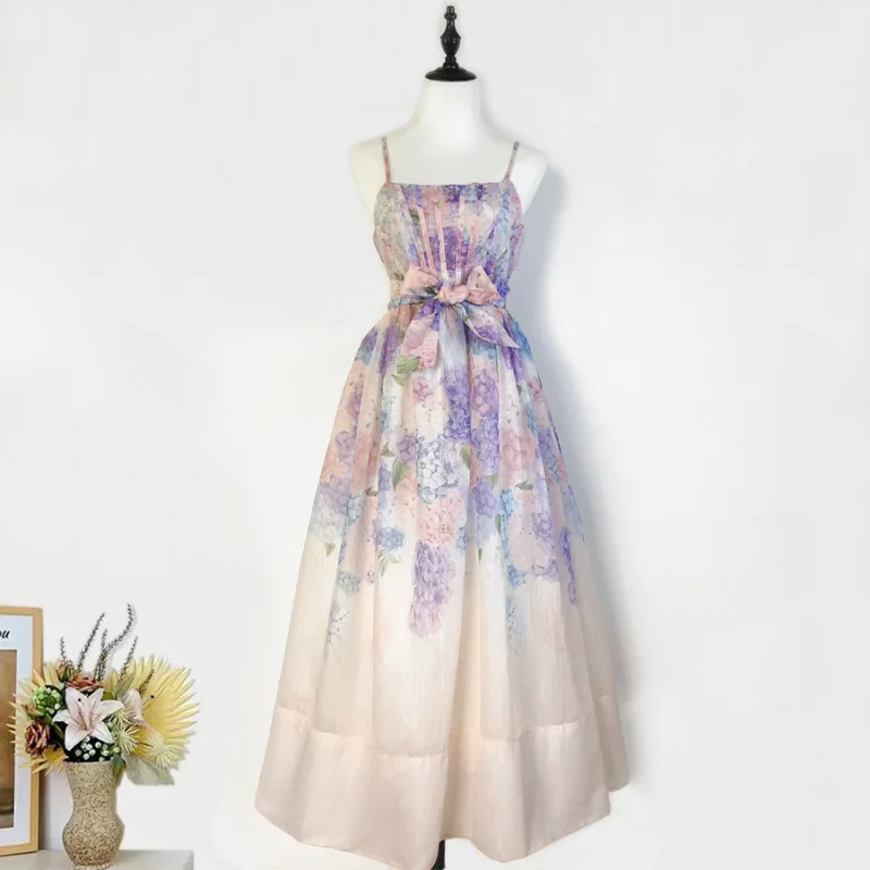 New Spring and Summer Purple Hydrangea Floral Sling Fish Bone Waist Pompadour One-piece MIDI Skirt Woman
New Spring and Summer Purple Hydrangea Floral Sling Fish Bone Waist Pompadour One-piece MIDI Skirt Woman