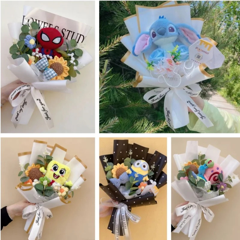 Genuine Anime Stitch Minions Spider-Man Plush Dolls With Crochet Flowers Creative Bouquets Christmas Birthday Valentine Gifts
Genuine Anime Stitch Minions Spider-Man Plush Dolls With Crochet Flowers Creative Bouquets Christmas Birthday Valentine Gifts