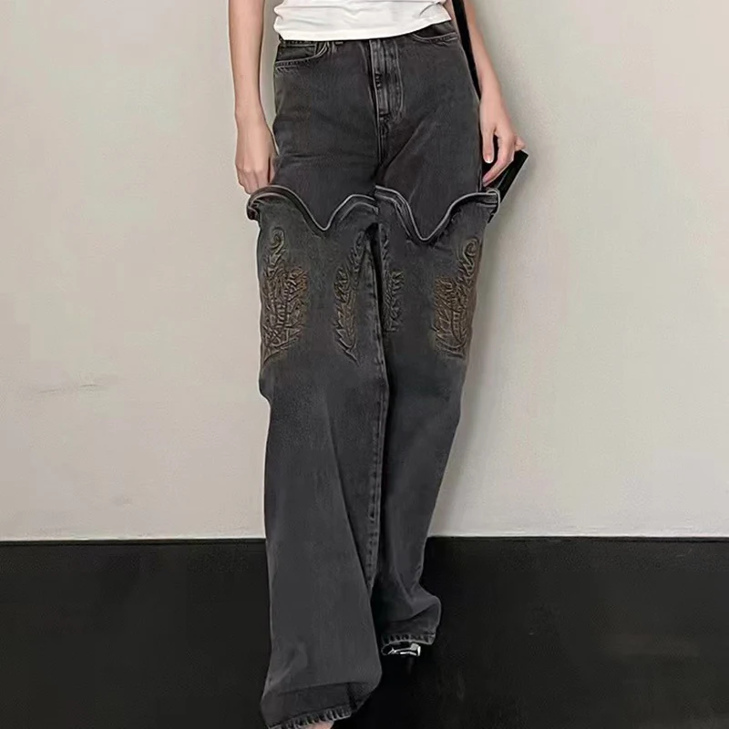 Women's new washed vintage jeans, embroidery splicing straight leg, high quality wide leg pants, summer, 2025, y2k
Women's new washed vintage jeans, embroidery splicing straight leg, high quality wide leg pants, summer, 2025, y2k