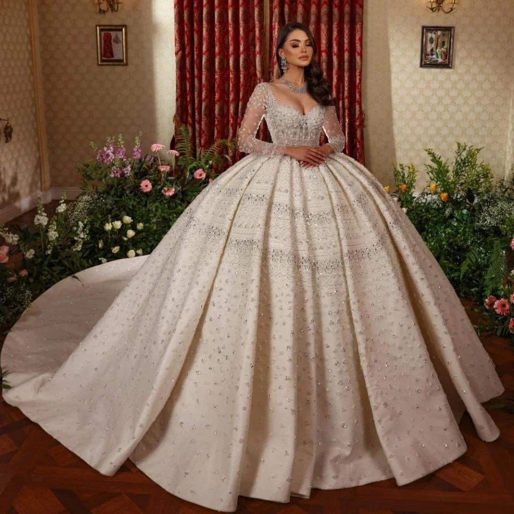 Flavinke Customized Shiny Beaded Lace Appliques Wedding Dresses Gorgeous Illusion Long Sleeve Bridal Gown Dresses For Bride
Flavinke Customized Shiny Beaded Lace Appliques Wedding Dresses Gorgeous Illusion Long Sleeve Bridal Gown Dresses For Bride
