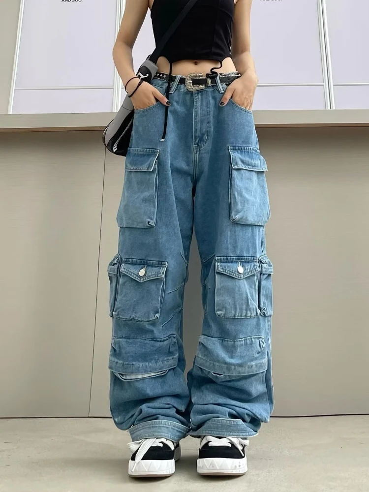 QWEEK Y2k Vintage Cargo Pants Women Multi-pocket Blue High Waist Jeans Streetwear Fashion Harajuku Casual Denim Wide Leg Pants
QWEEK Y2k Vintage Cargo Pants Women Multi-pocket Blue High Waist Jeans Streetwear Fashion Harajuku Casual Denim Wide Leg Pants