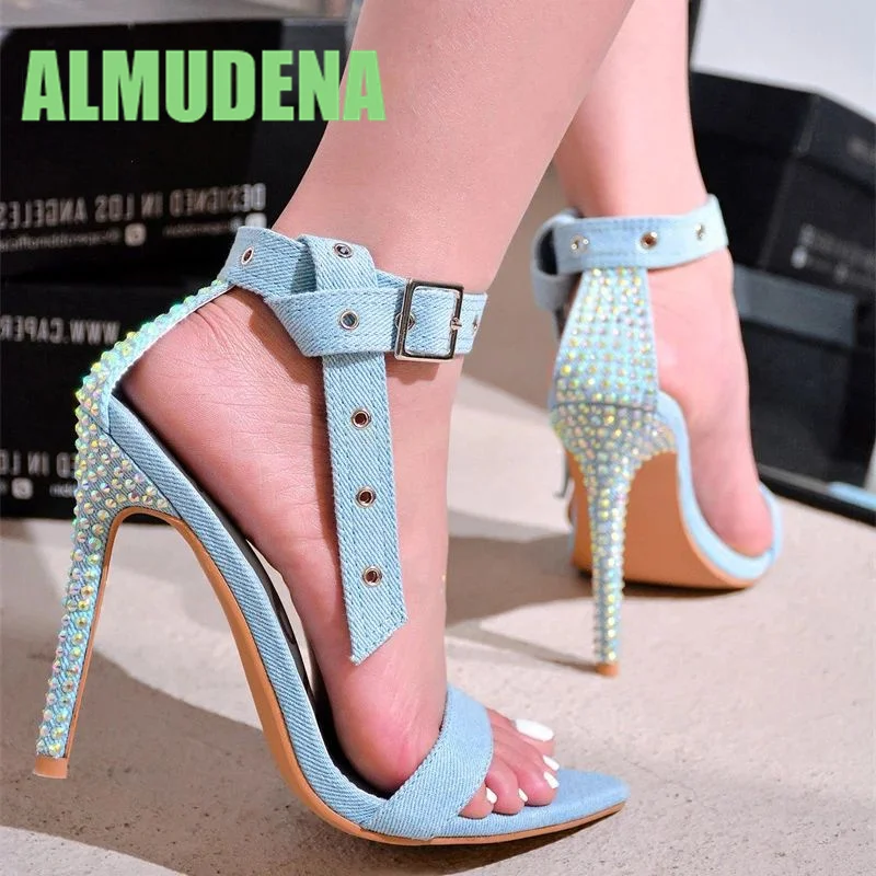 Bag Heel Sandals with Fashionable Buckle Design Exposed Toes Thin Heels Rhinestone Rivets Decorative Pointed High Heels
Bag Heel Sandals with Fashionable Buckle Design Exposed Toes Thin Heels Rhinestone Rivets Decorative Pointed High Heels