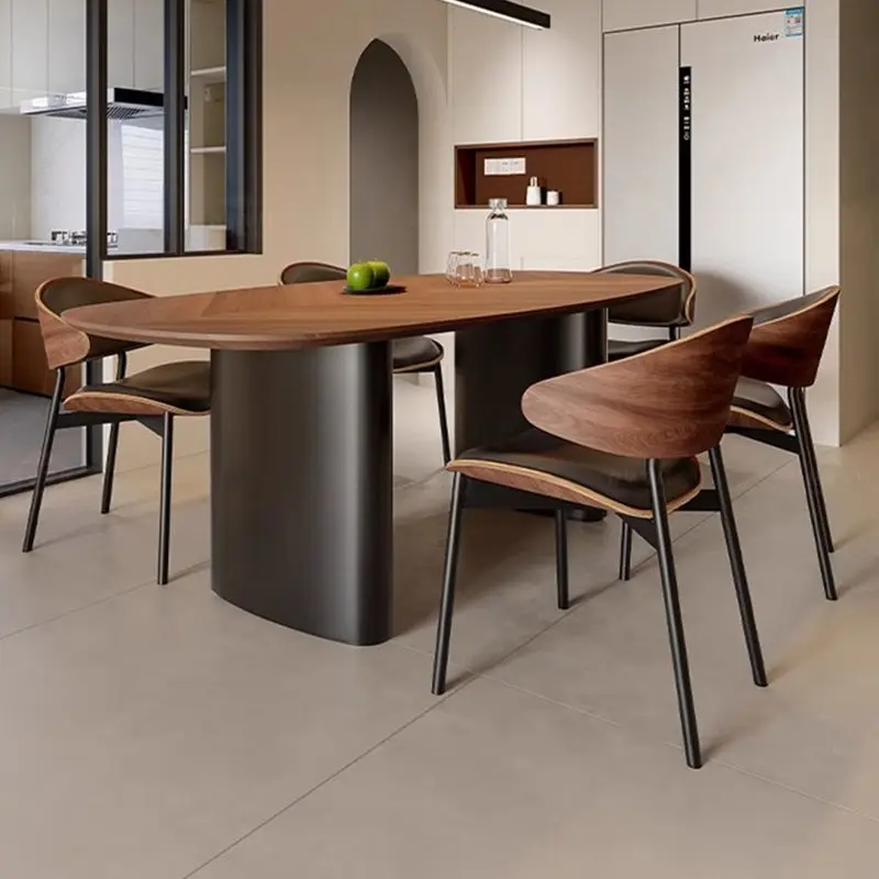 New French medieval style modern minimalist oval household black walnut solid wood dining table and chairs
New French medieval style modern minimalist oval household black walnut solid wood dining table and chairs