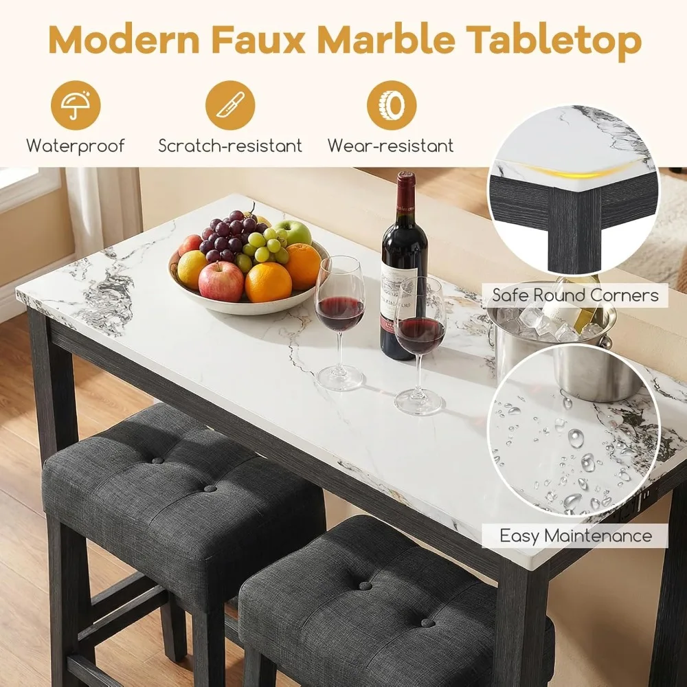 3-Piece Bar Table Set with Charging Station, Modern Counter Height Breakfast Table W/Faux Marble Top & 2 Padded, Customized
3-Piece Bar Table Set with Charging Station, Modern Counter Height Breakfast Table W/Faux Marble Top & 2 Padded, Customized