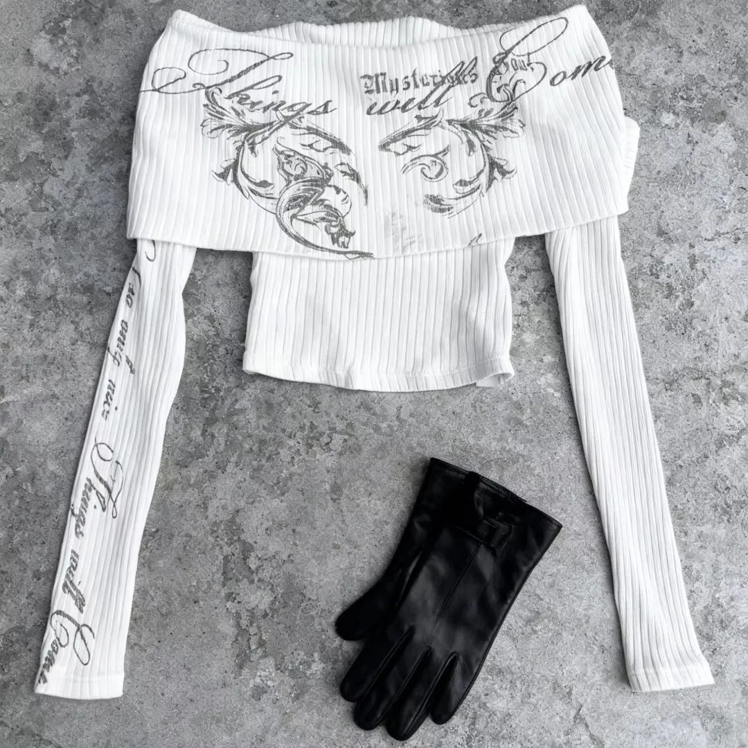 American Hot Girl Autumn and Winter New off-Shoulder off-Shoulder Elegant Beauty Pure White Long Sleeve Trendy Printed Y2g Top
American Hot Girl Autumn and Winter New off-Shoulder off-Shoulder Elegant Beauty Pure White Long Sleeve Trendy Printed Y2g Top